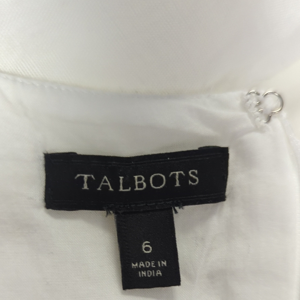 00891 Talbots Embroidered Linen Cotton Dress White size 6 preppy coastalcore - Picture 5 of 6